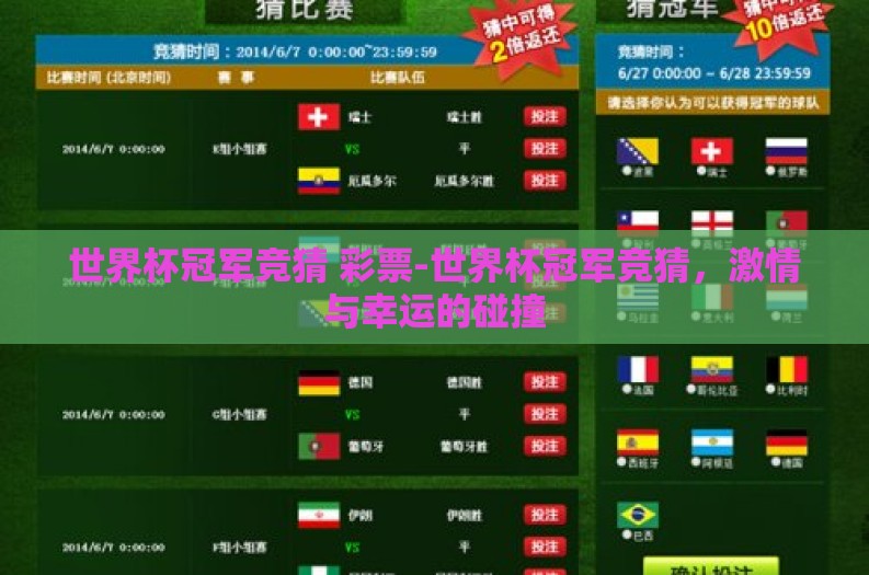 世界杯冠军竞猜 彩票-世界杯冠军竞猜，激情与幸运的碰撞