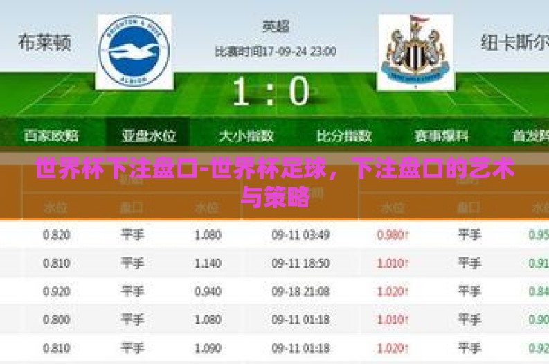 世界杯下注盘口-世界杯足球，下注盘口的艺术与策略