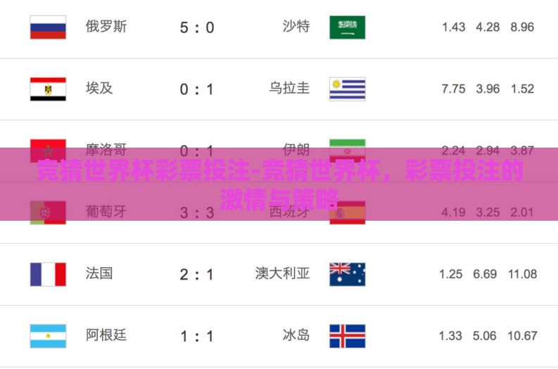 竞猜世界杯彩票投注-竞猜世界杯,彩票投注的激情与策略 竞猜世界杯彩票投注-竞猜世界杯,彩票投注的激情与策略